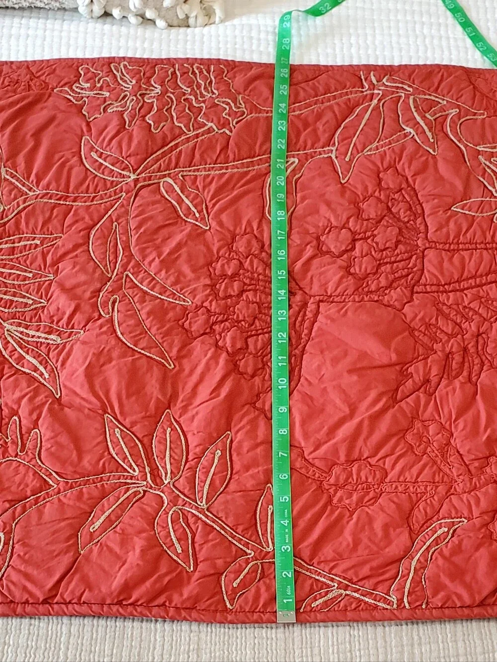 3 Pottery Barn Brick/Tan Organic Cotton Crewel Leaf Botanical Quilted Euro Shams